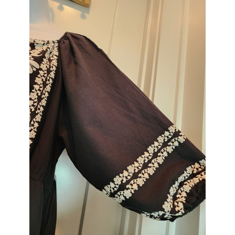 Sundance Womens Boho Embroidered Peasant Midi Dress L Black Floral Josephena - Picture 6 of 14
